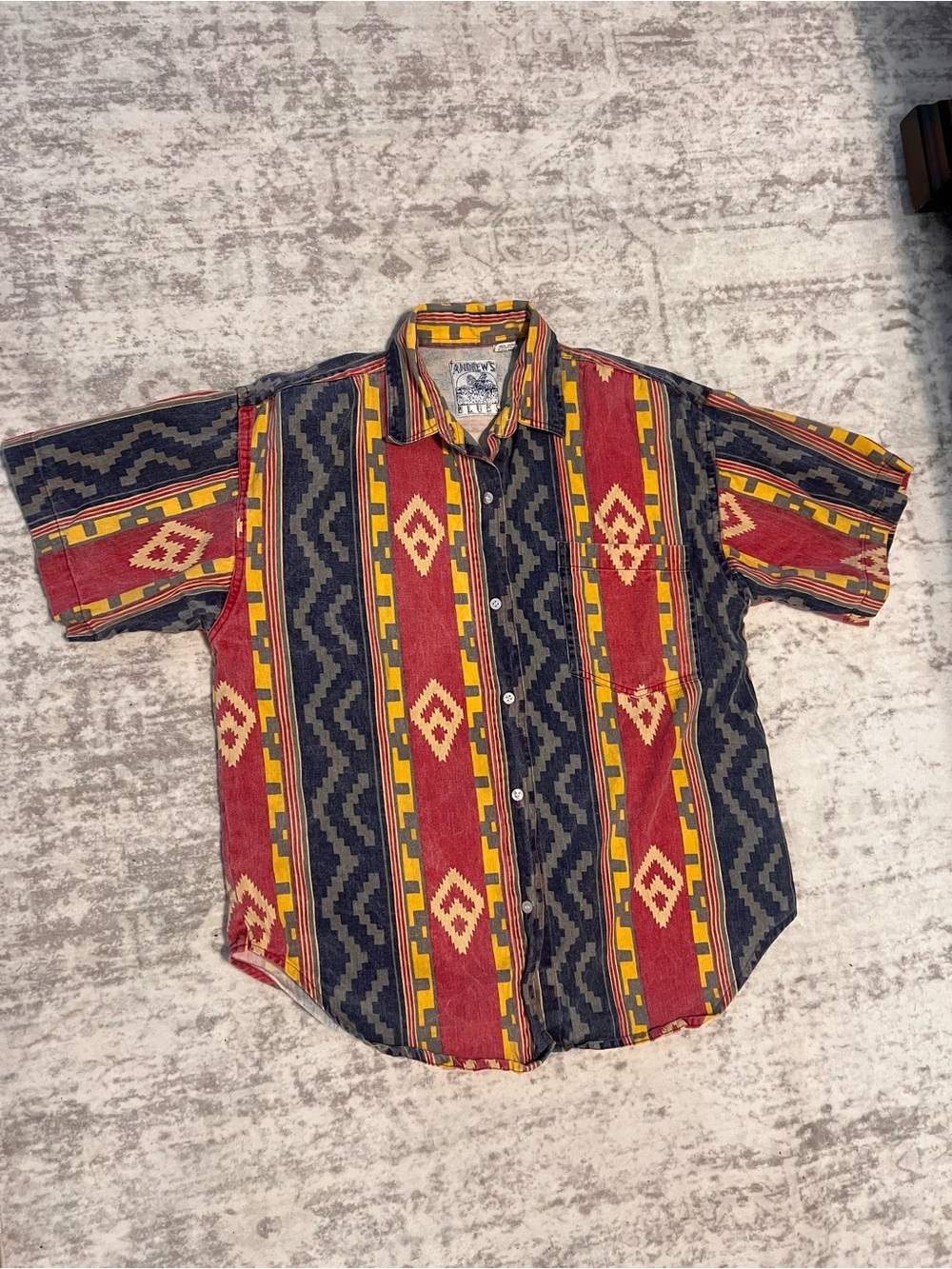 Andrew’s Blues Vintage Aztec Stripe Short-Sleeve Shirt Button Down